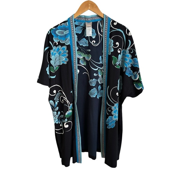 Chicos small/medium Black Floral Open Front Kimono Blouse Topper Floral Boho S/M - Picture 1 of 6